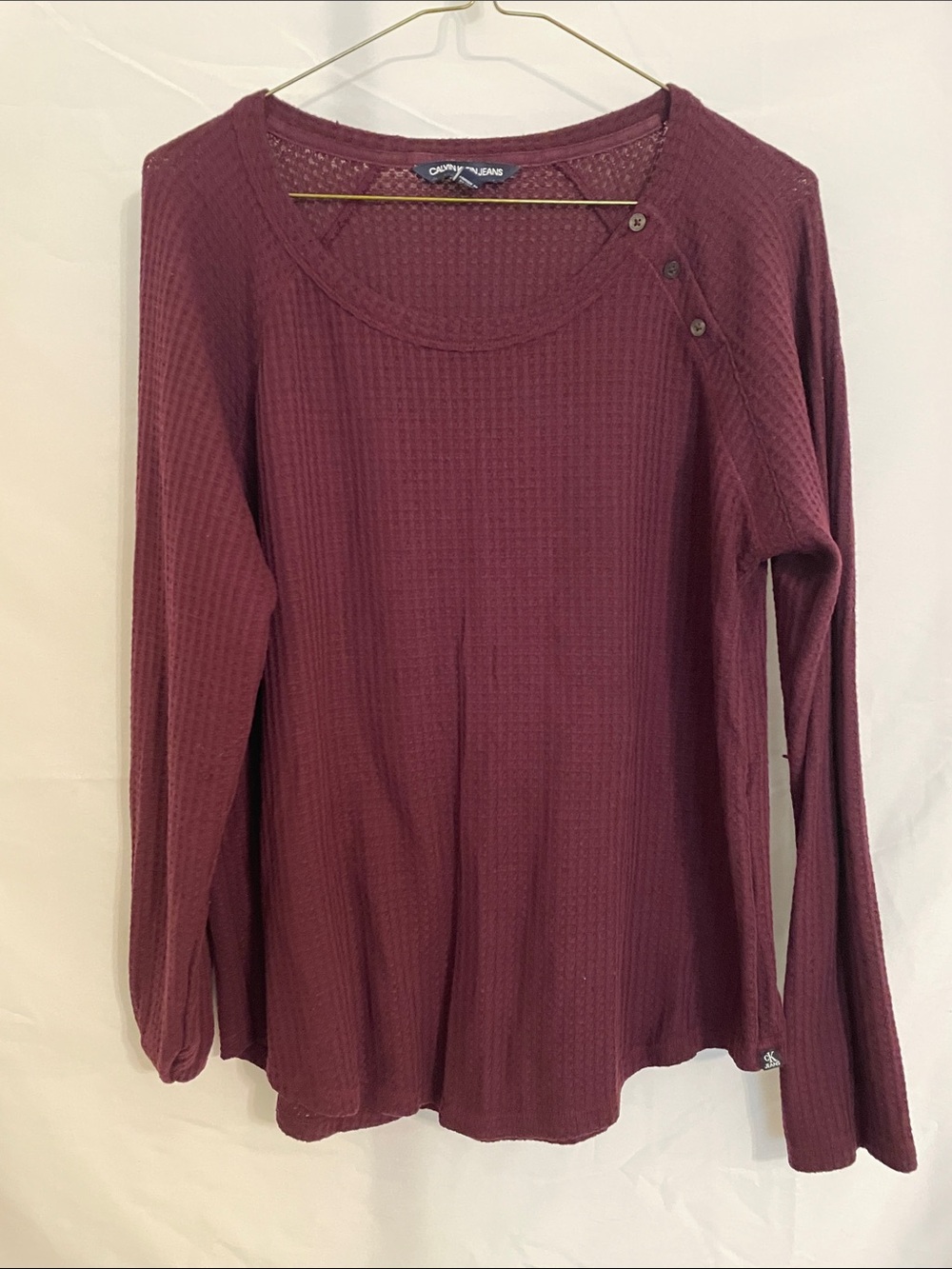 Calvin Klein Long Sleeve Waffle Knit Top in Burgundy